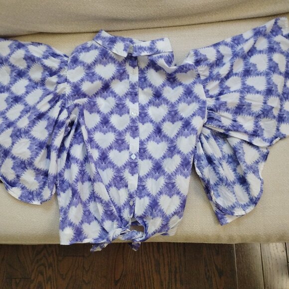 Primigi Girls Button Up Bat Winged White Heart Blouse - Picture 1 of 6